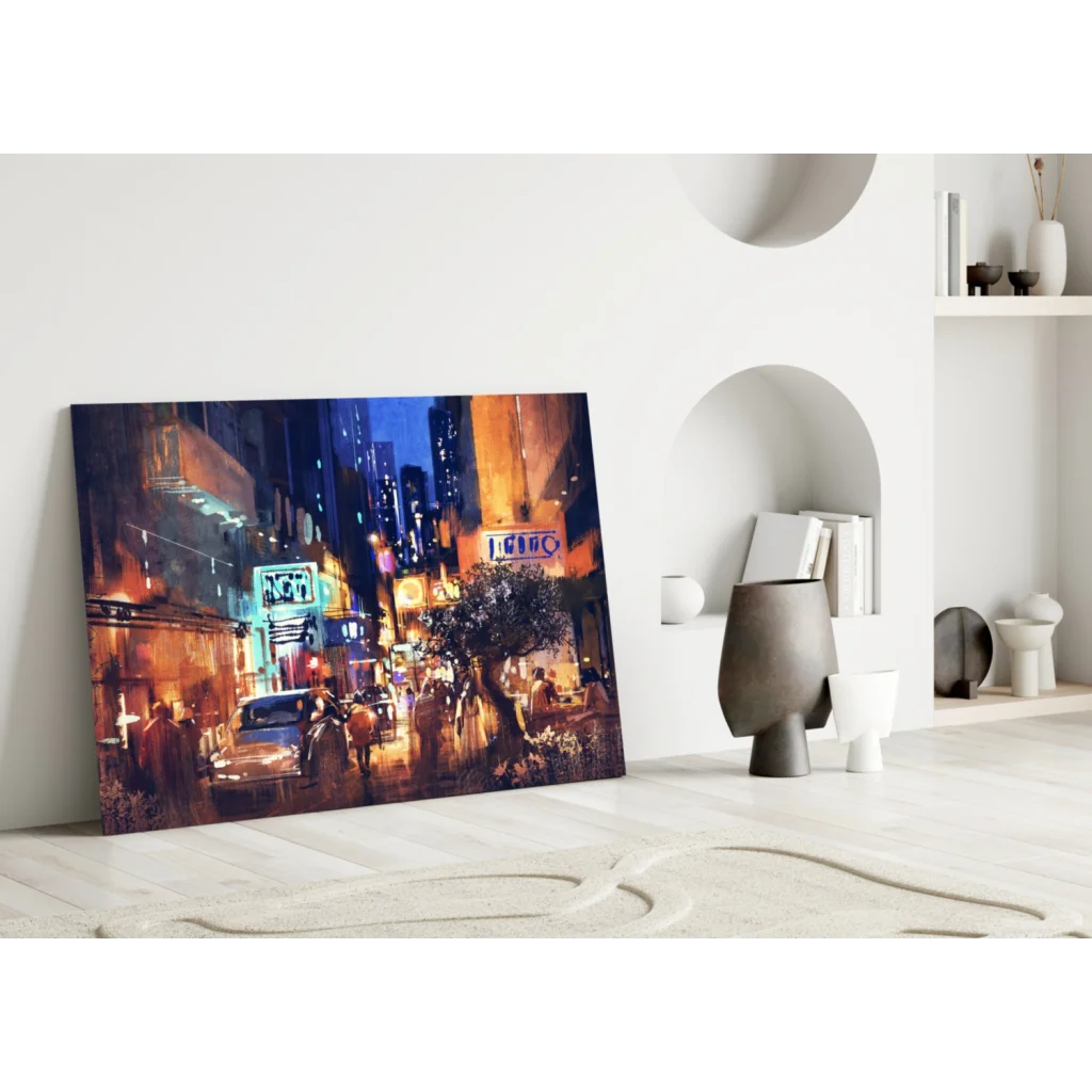 Neon City Nights Canvas Wall Art with Glowing Street Lights | Modern Wall Art Decor | vintageantiquesgifts.com
