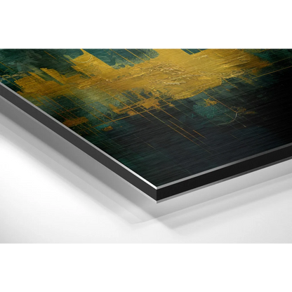 Gold teal abstract art print on brushed aluminium dibond panel