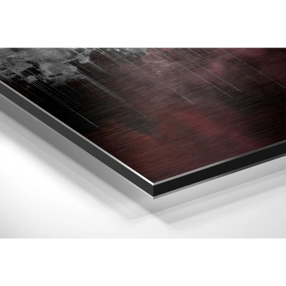 Stunning brushed aluminium dibond art print with dark wood-grain and silver accents