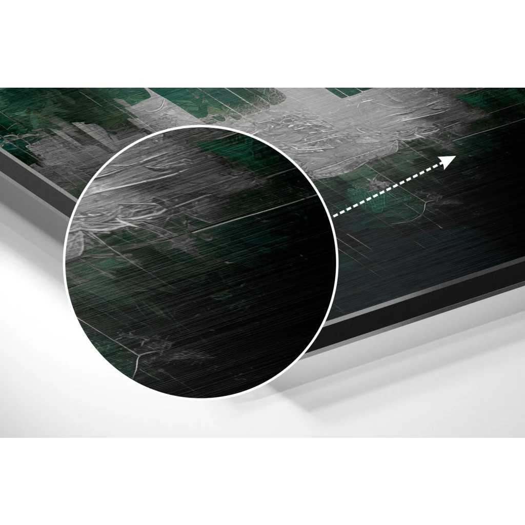 Dark green black abstract art on brushed aluminium dibond print