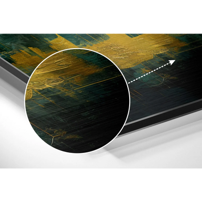 Gold teal abstract art on brushed aluminium dibond panel