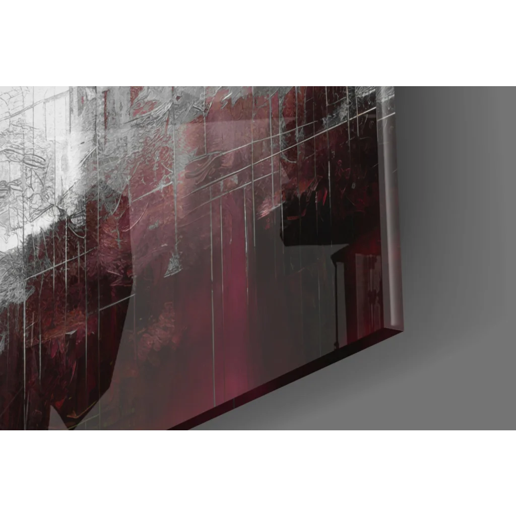 Bold red and black abstract textured glass wall art cityscape