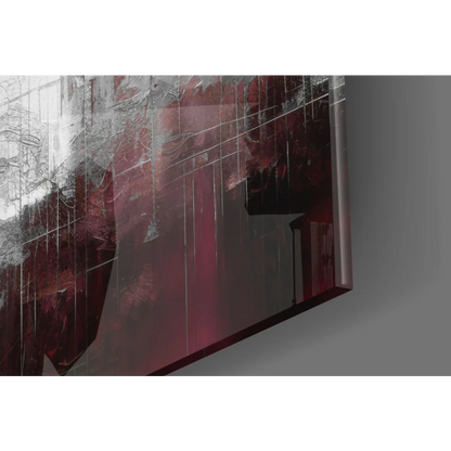 Bold red and black abstract textured glass wall art cityscape