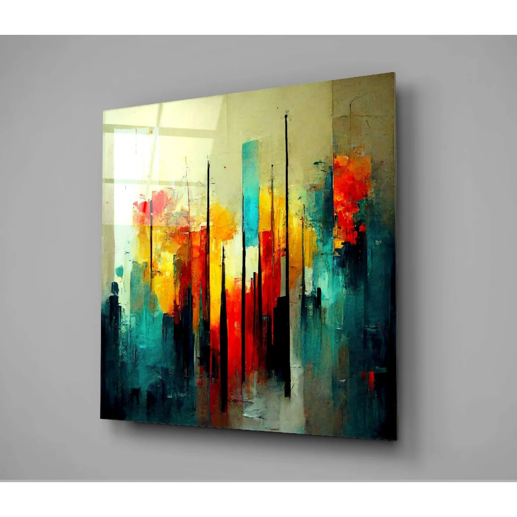 Vibrant Abstract Glass Wall Art with Bold Textured Brushstrokes | Glass Wall Art Print | vintageantiquesgifts.com