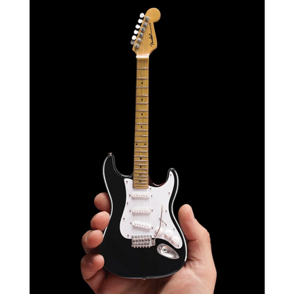 Classic Black Fender Strat Mini Guitar with Axe Heaven Adjustable A-Frame Stand