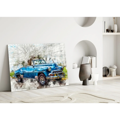 Vintage Blue Convertible Watercolor Canvas Wall Art | Modern Wall Art Decor | vintageantiquesgifts.com