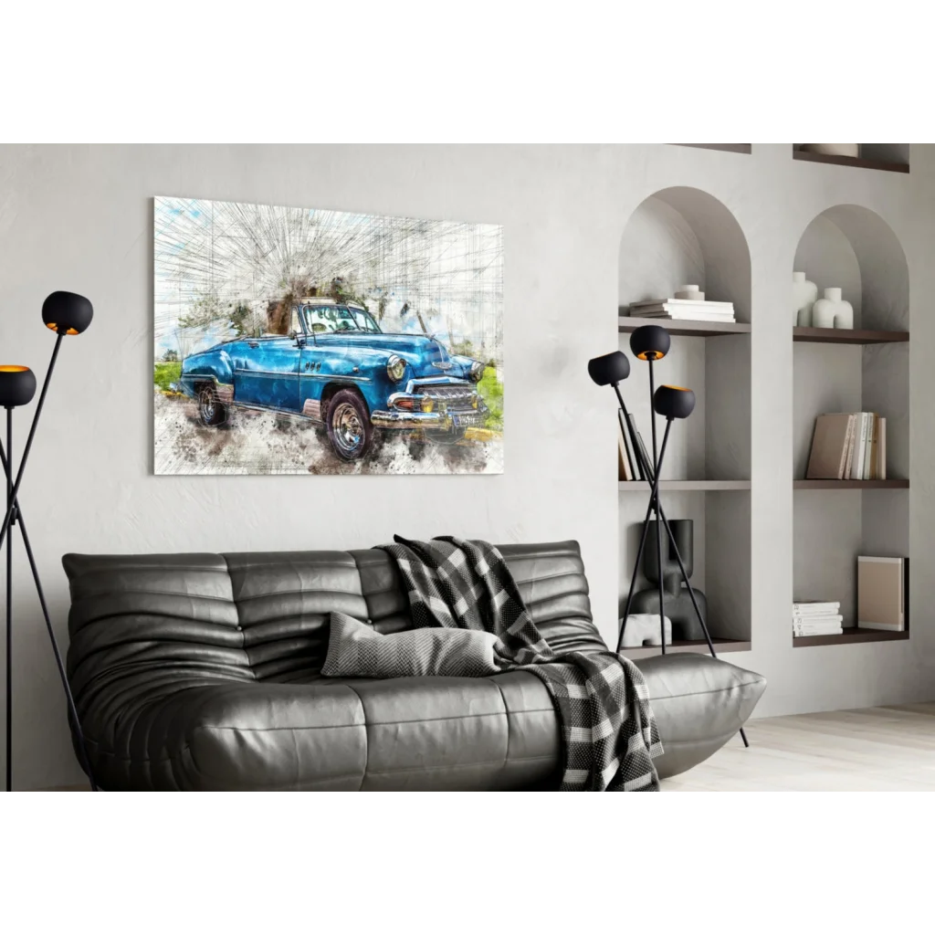 Vintage Blue Convertible Watercolor Canvas Wall Art | Contemporary Home Wall Art | vintageantiquesgifts.com