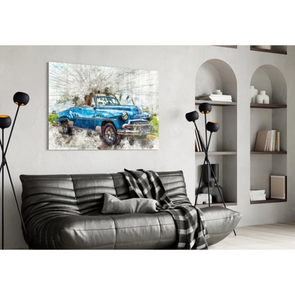Vintage Blue Convertible Watercolor Canvas Wall Art | Contemporary Home Wall Art | vintageantiquesgifts.com