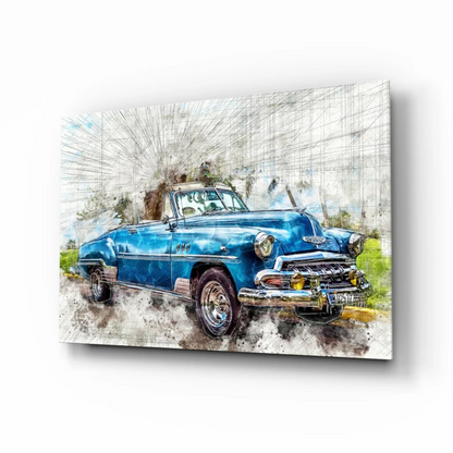 Vintage Blue Convertible Watercolor Canvas Wall Art | Insigneart USA | vintageantiquesgifts.com