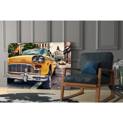 Vibrant yellow vintage taxi cab canvas wall art print