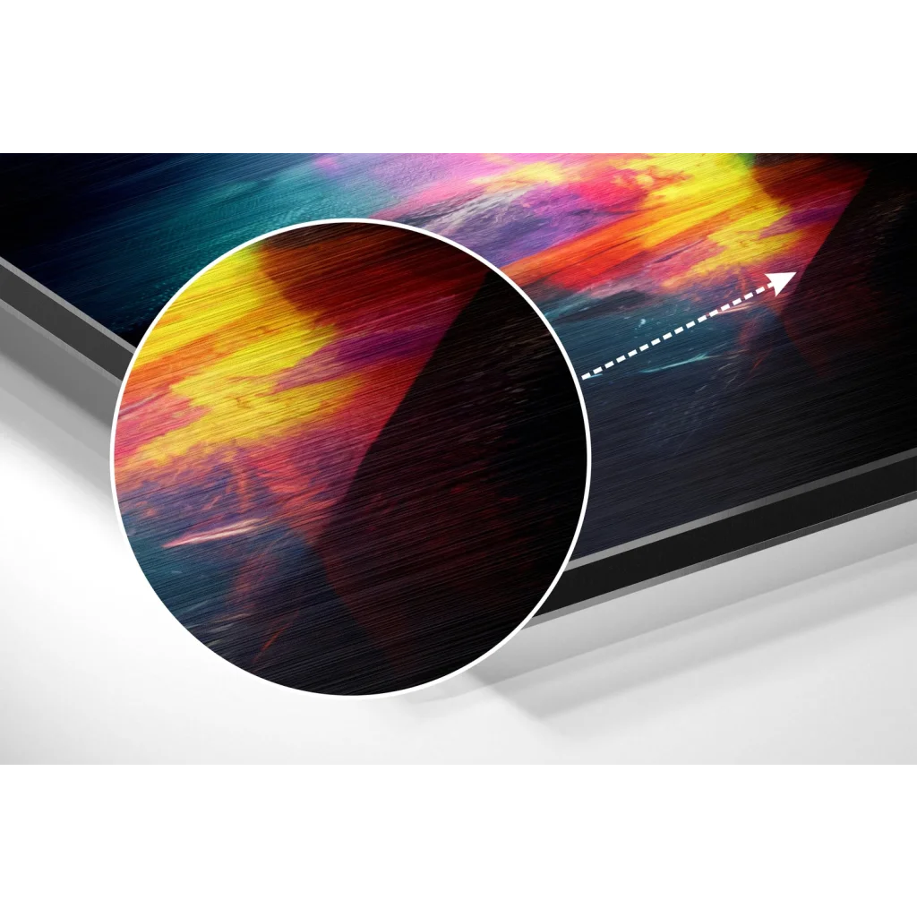 Vibrant abstract TV print on brushed aluminium dibond art