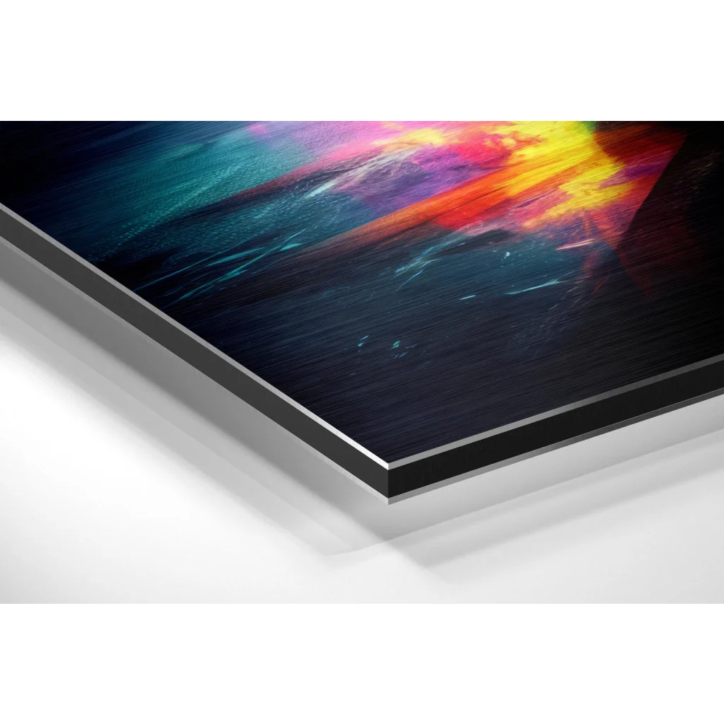 Vibrant abstract digital art on brushed aluminium dibond frame