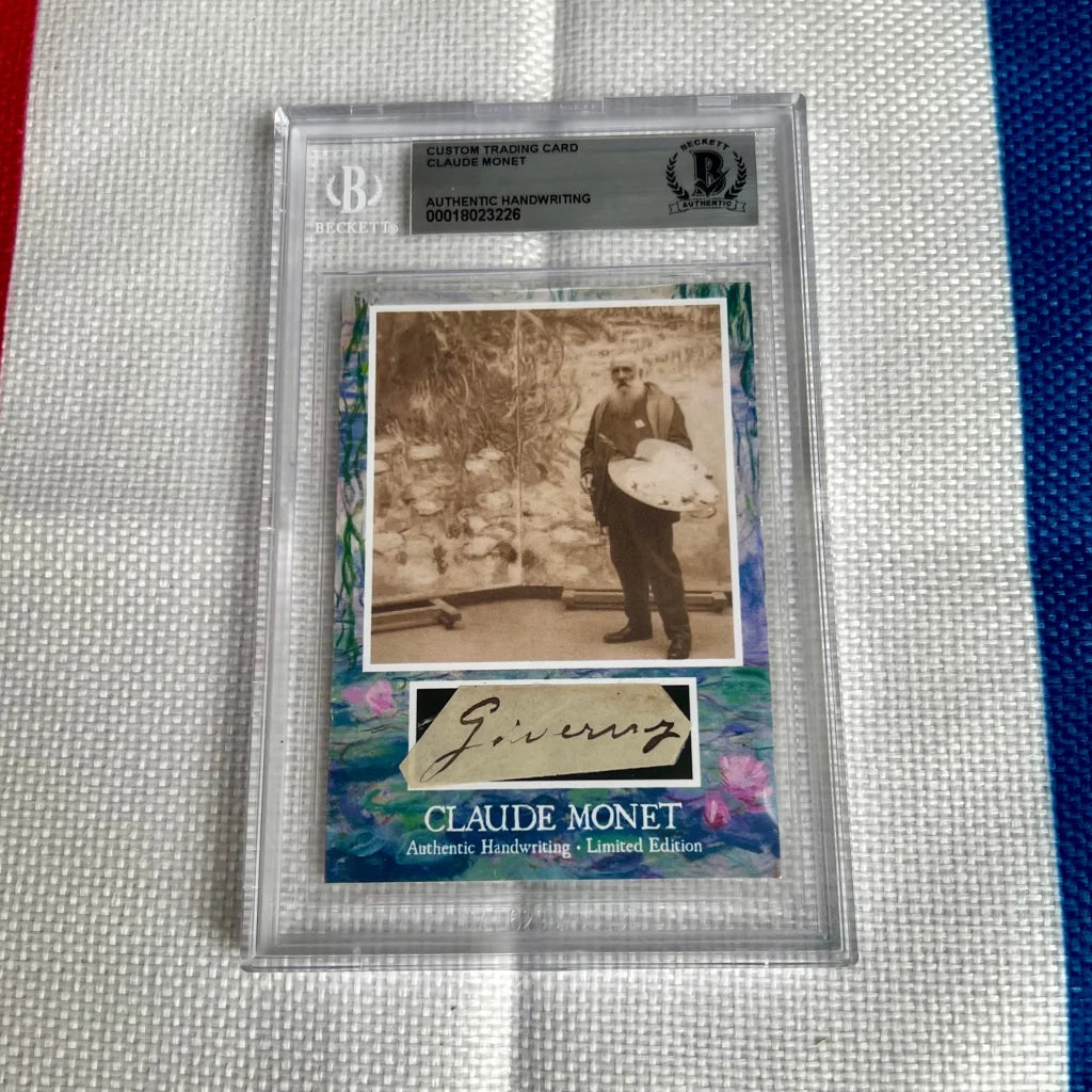 Custom Claude Monet trading card with authentic handwriting, perfect for your dropdown menu collection