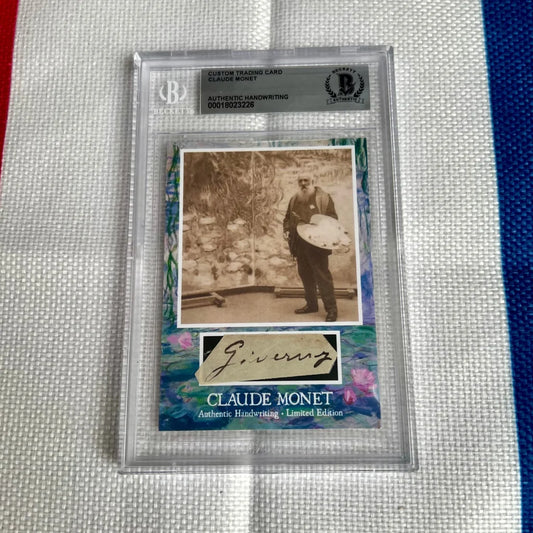 Custom Claude Monet trading card with authentic handwriting, perfect for your dropdown menu collection