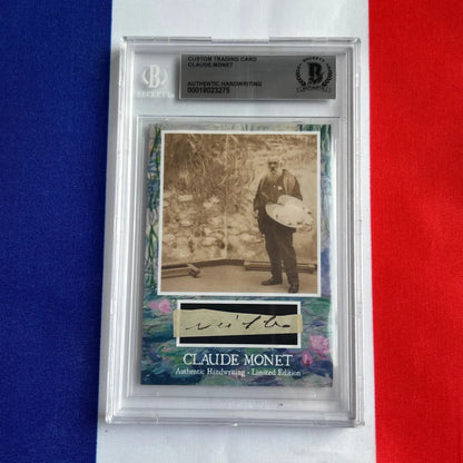 1920s Claude Monet photo in acrylic case with BGS label, authentic handwriting trading cards