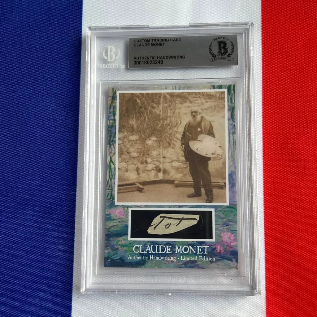 Limited edition Claude Monet authentic handwriting trading card in glass case with certificate