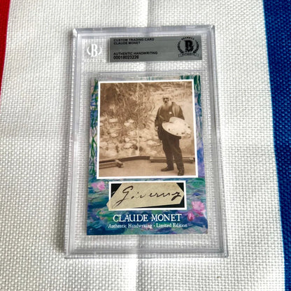 Custom Claude Monet trading card with authentic handwriting in protective slab for dropdown menu
