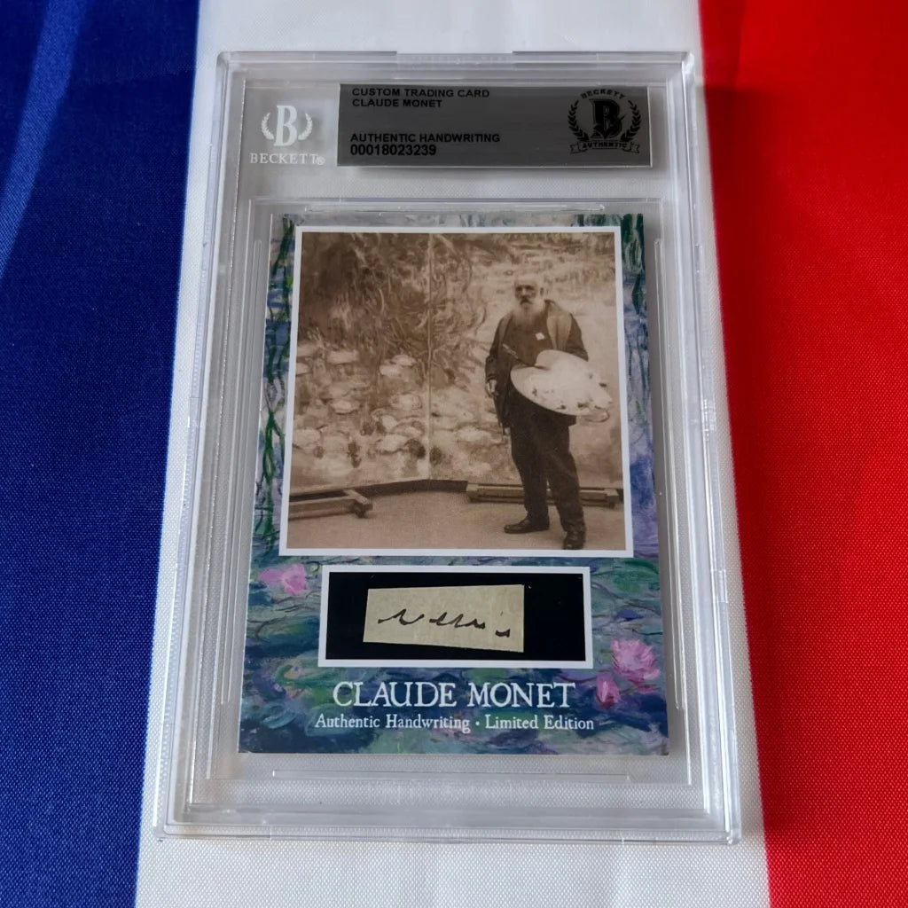 Beckett-certified claude monet authentic handwriting trading card in clear protective casing first ever release