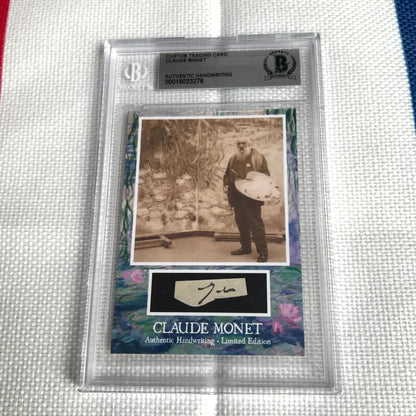 A graded trading card of Claude Monet with authentic handwriting, perfect for dropdown menu displays