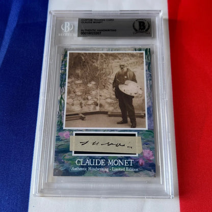 Claude Monet authentic handwriting trading card featuring an autograph encased in beckett-certified slab first release