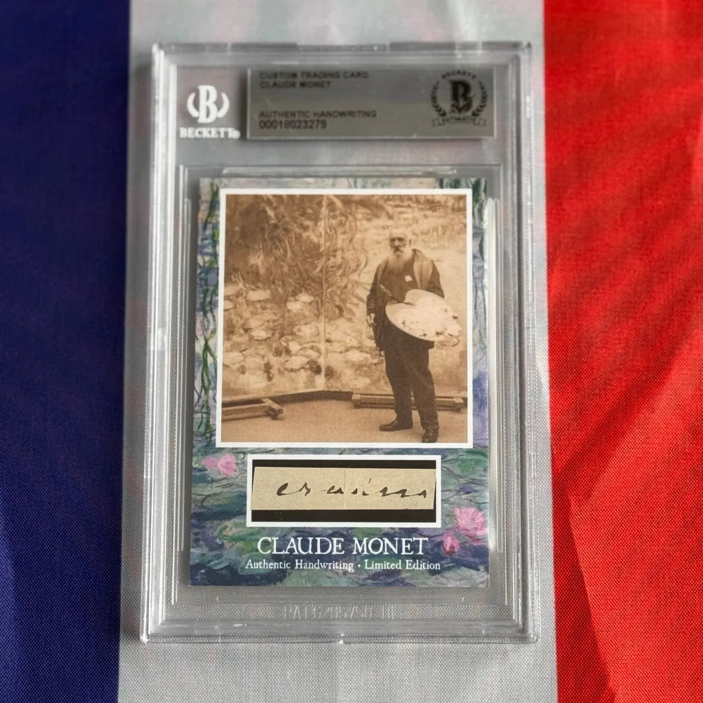 Beckett certified limited edition claude monet authentic handwriting trading card with sepia photo and signature below