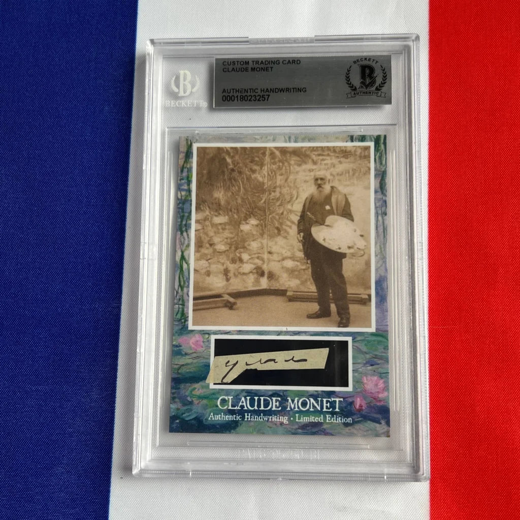 Limited edition Claude Monet authentic handwriting trading card with signature and photo in clear plastic