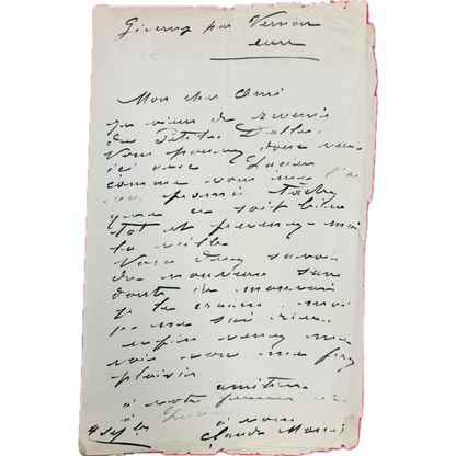 Aged paper with handwritten letter from Claude Monet in the first trading cards release
