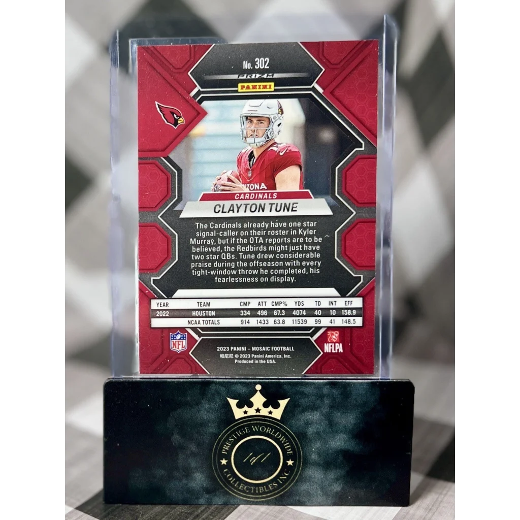 Clayton Tune Arizona Cardinals card in acrylic case from Prestige Worldwide