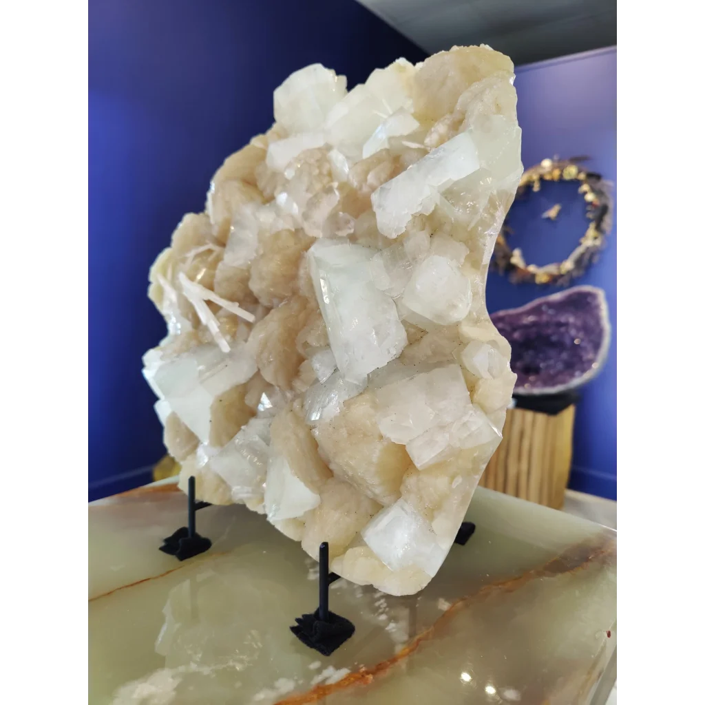Clear apophyllite cubes with stilbite and scolecite geode specimen 7245g