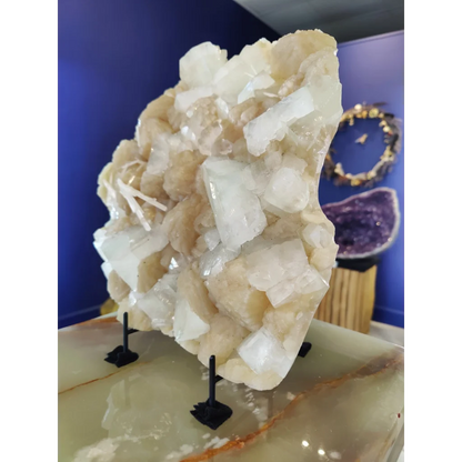 Clear apophyllite cubes with stilbite and scolecite geode specimen 7245g