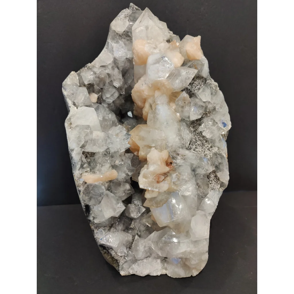 Clear apophyllite with peach stilbite crystal cluster, 7825g specimen