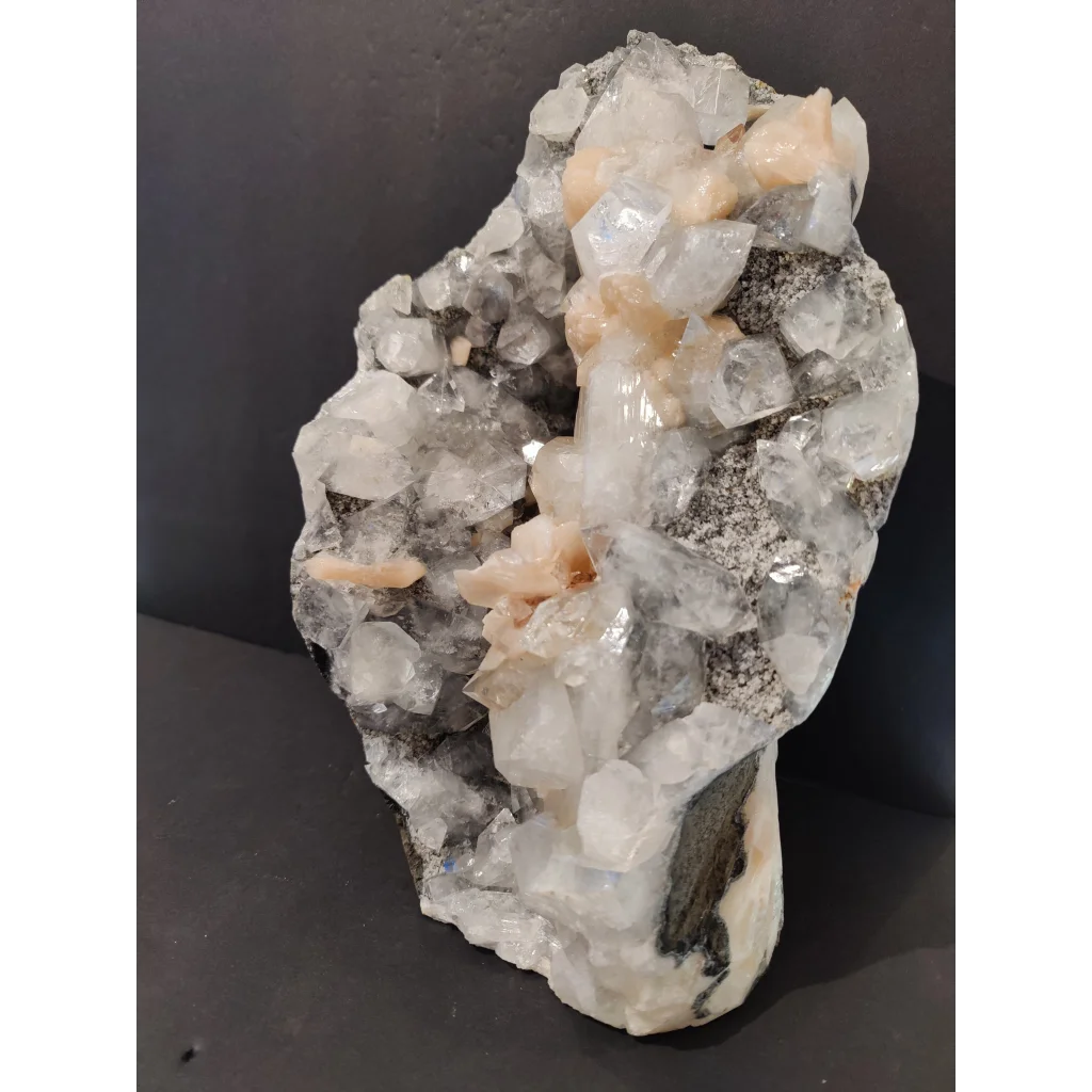 Clear apophyllite with peach stilbite geode specimen, 7825g