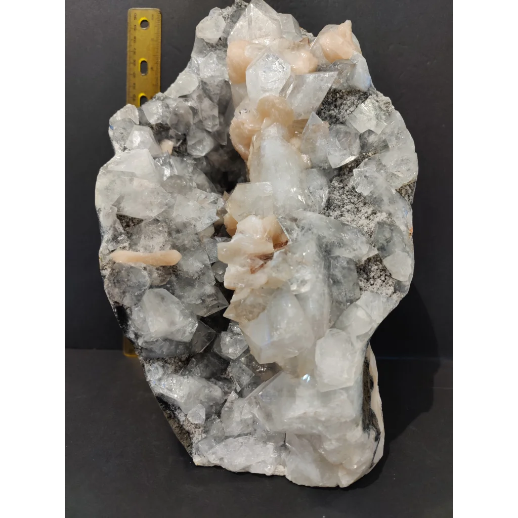 Clear apophyllite with peach stilbite cabinet specimen 7,825g