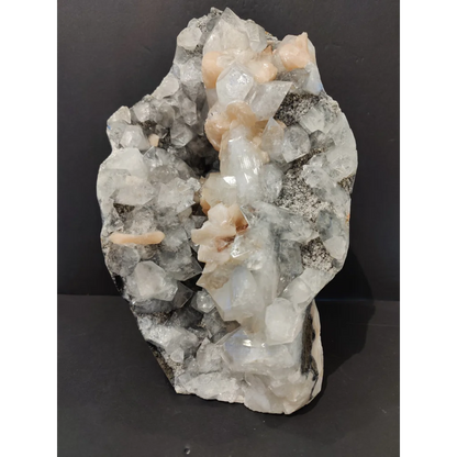 Clear apophyllite with peach stilbite geode specimen, 7825g