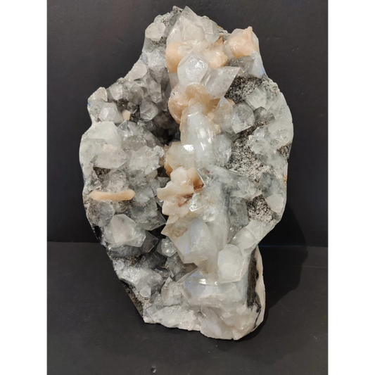 Clear apophyllite with peach stilbite geode specimen, 7825g