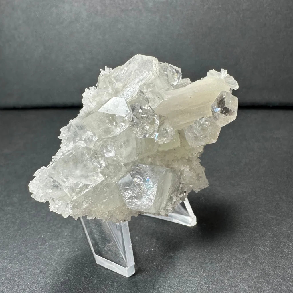 Clear apophyllite with white stilbite crystal cluster from India