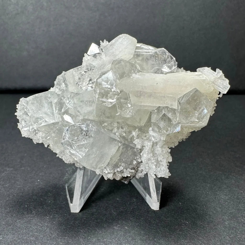 Clear apophyllite with white stilbite crystal cluster from India