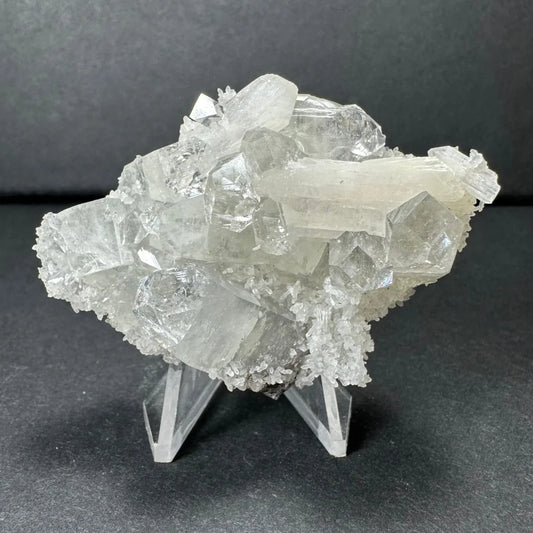 Clear apophyllite with white stilbite crystal cluster from India