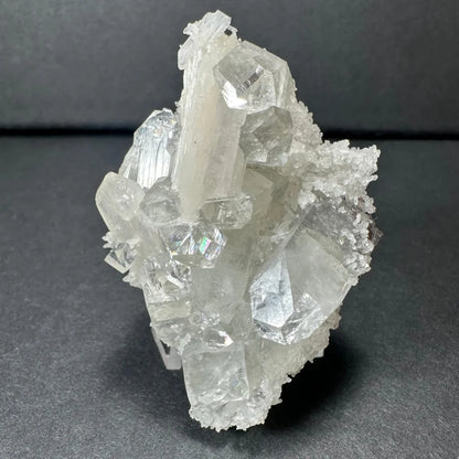 Clear apophyllite with white stilbite crystal cluster from India