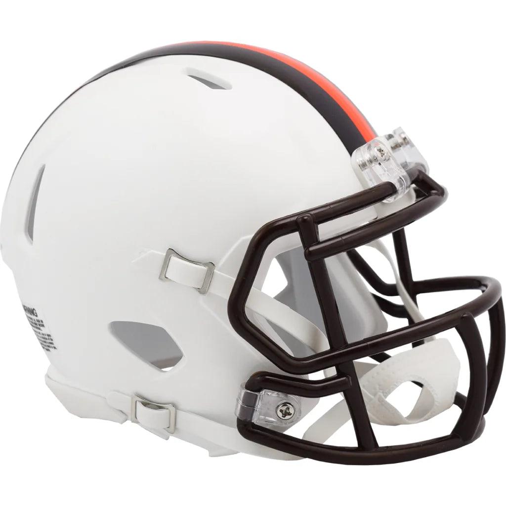 White Cleveland Browns speed mini football helmet with black faceguard