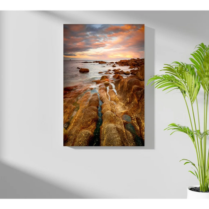 Stunning coastal sunset on insigne aluminum print