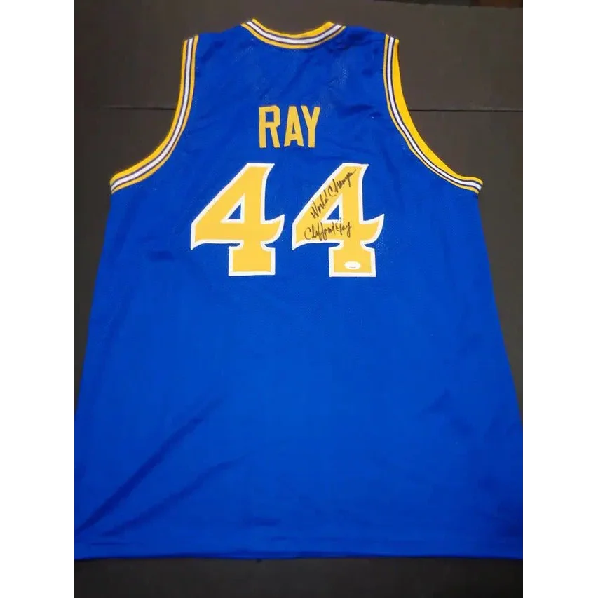 Blue and gold Clifford Ray Golden State Warriors signed jersey with number 44 and signature