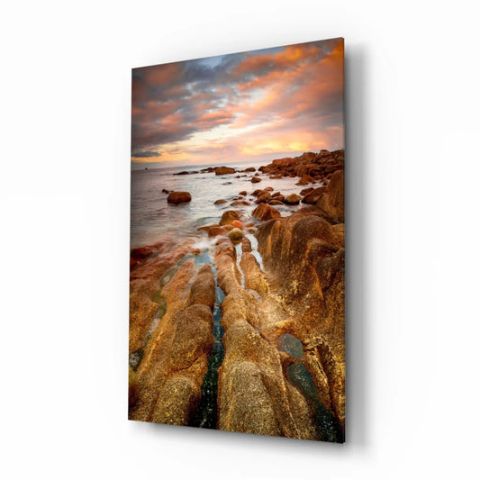 Golden Coastal Sunset Glass Wall Art Print | Insigneart USA | vintageantiquesgifts.com