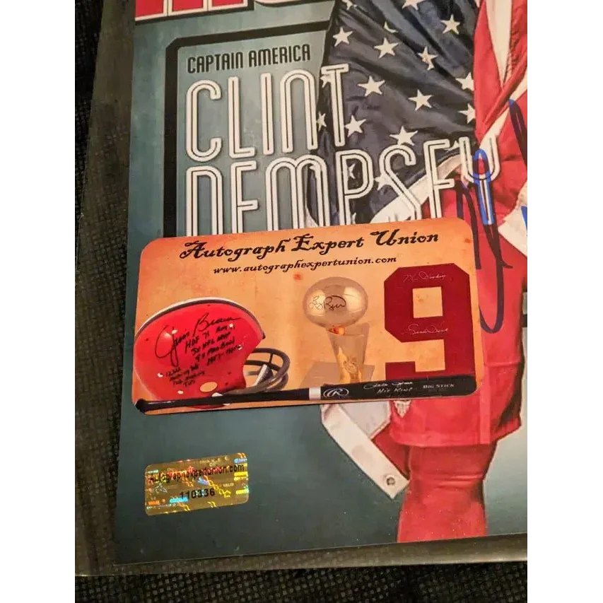 Collectibles and memorabilia on a poster featuring Clint Dempsey Team USA autographed memorabilia