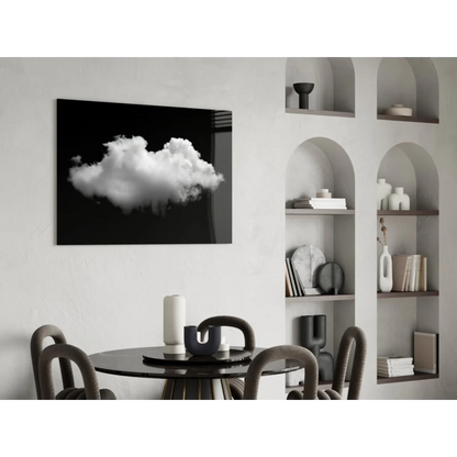 Stunning monochrome cloud glass wall art panel on modern wall