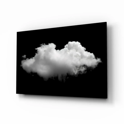 Stunning monochrome cloud glass wall art panel with soft voluminous texture