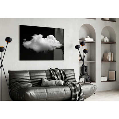 Stunning monochrome cloud glass wall art panel on wall