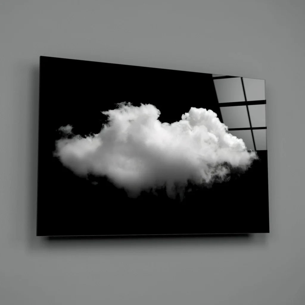 Stunning monochrome cloud glass wall art panel in black and white