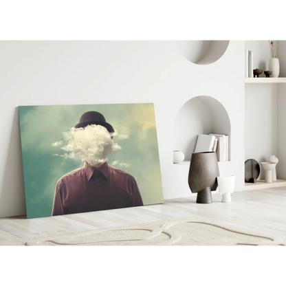 Surreal Bowler Hat Cloud Face Canvas Wall Art Print | Modern Wall Art Decor | vintageantiquesgifts.com