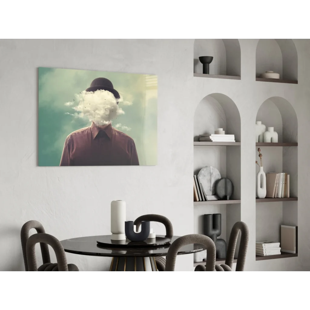 Surreal bowler hat cloud face canvas wall art print